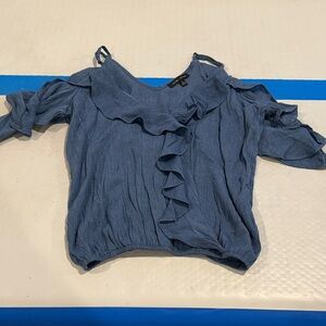 Moa Moa Denim Blue Ruffle Cold-Shoulder Blouse